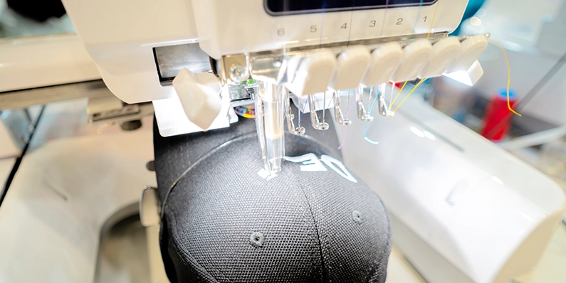Logo being embroidered for work wear